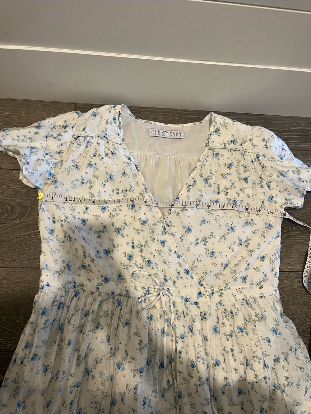Christy Dawn Blue Floral Wrap Midi Dress Medium - Picture 14 of 14
